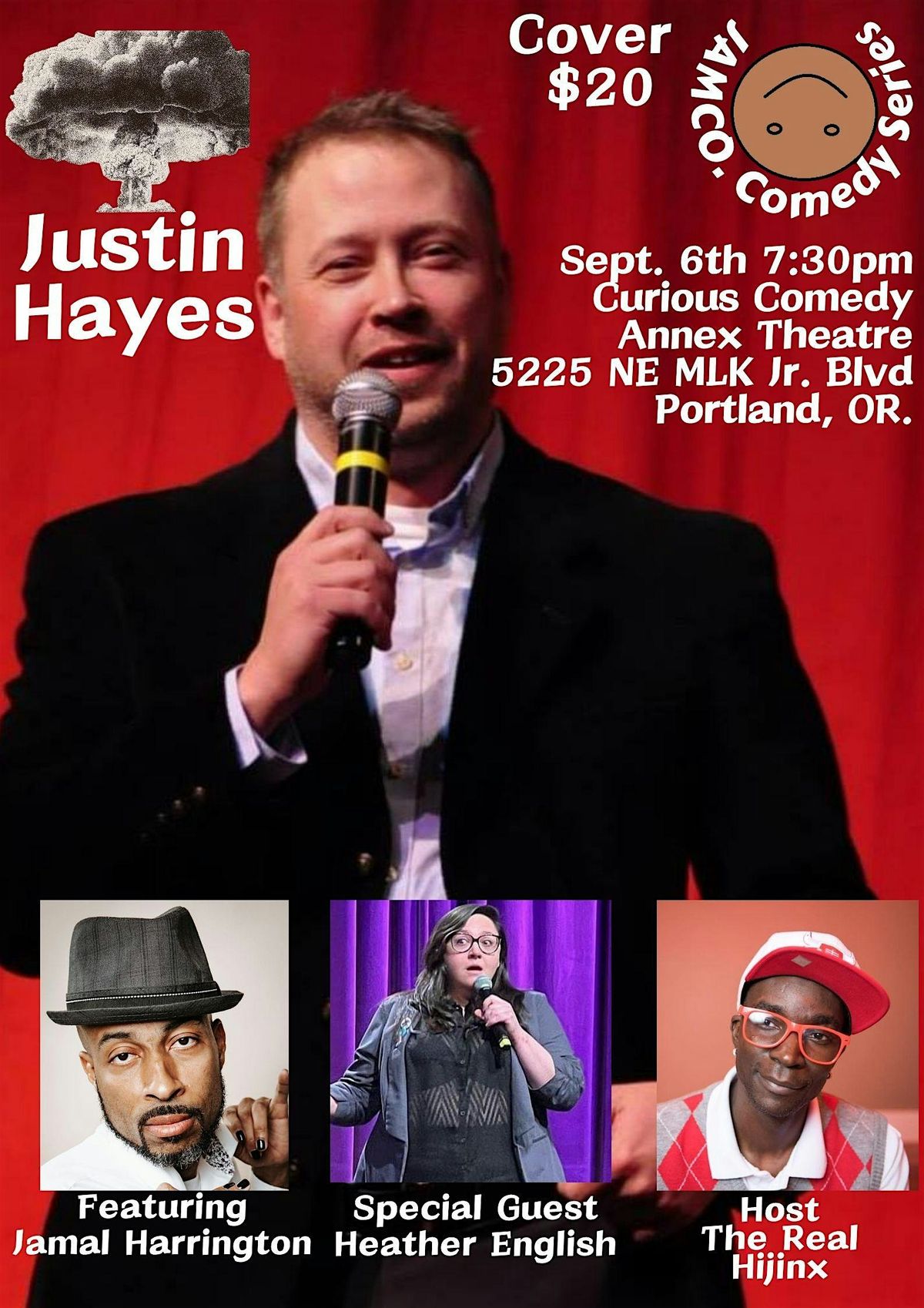 Justin Hayes Headlines JAMCO. Comedy Series, 6 September | Event in Portland | AllEvents
