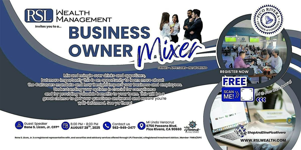RSL Wealth Management_ Business Owner Mixer!, 28 August | Event in Pico Rivera | AllEvents