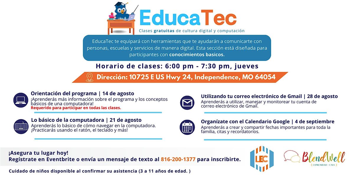 (BlendWell) EducaTec - Clases gratuitas de cultura digital y computación, 14 August | Event in Independence