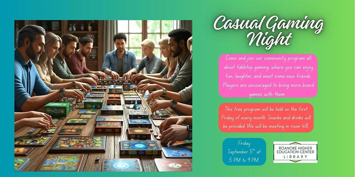 Casual Gaming Night, 5 September | Event in Roanoke | AllEvents