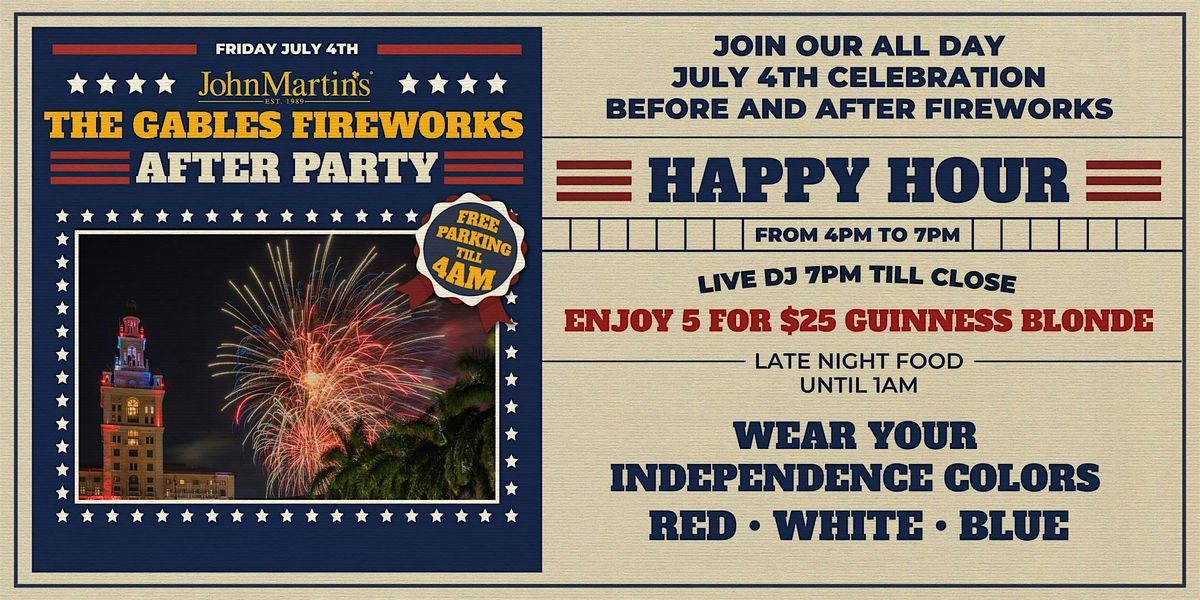The Gables Fireworks After Party at JohnMartin’s | Event in Coral Gables | AllEvents