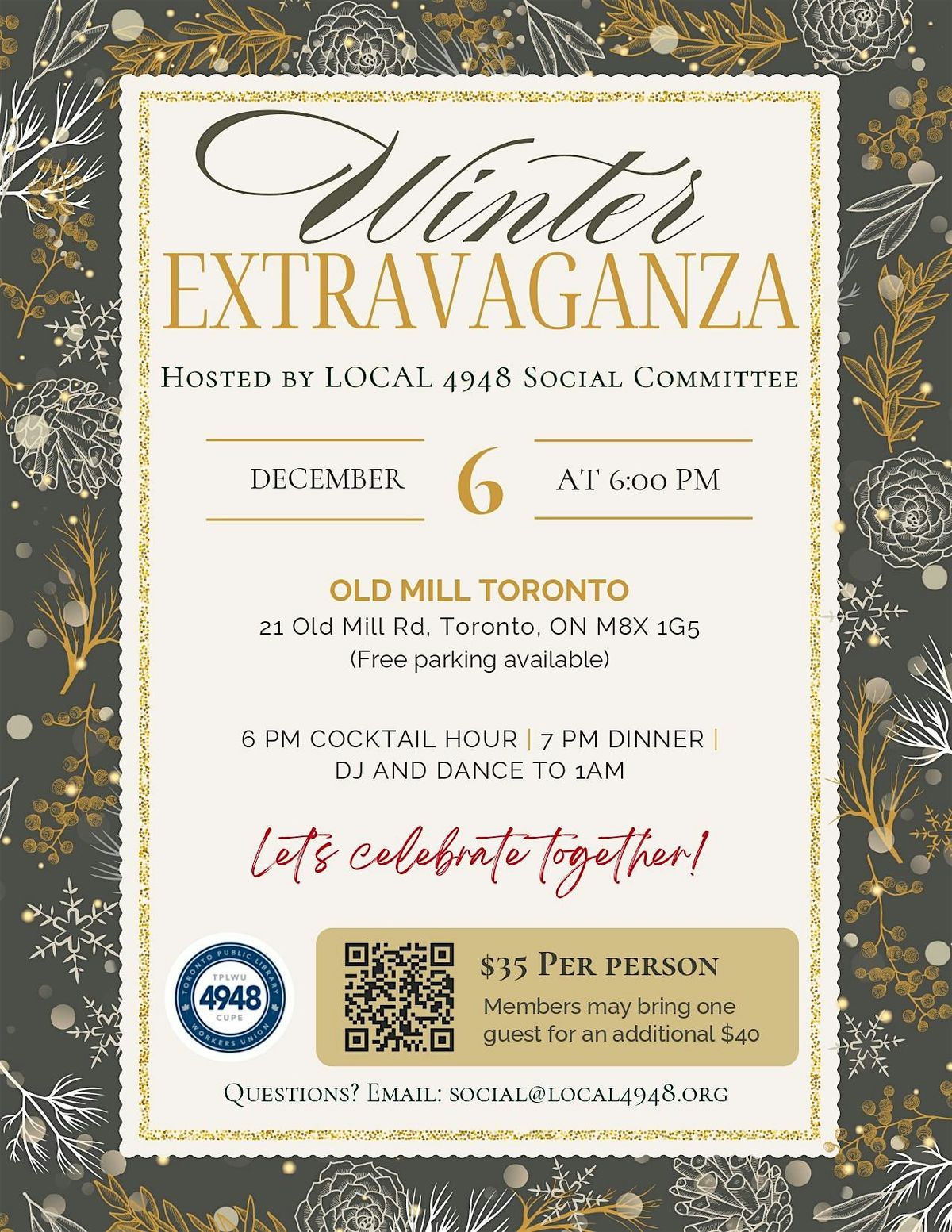 Local 4948 - Winter Extravaganza Dinner and Dance 2025, 6 December | Event in Toronto | AllEvents