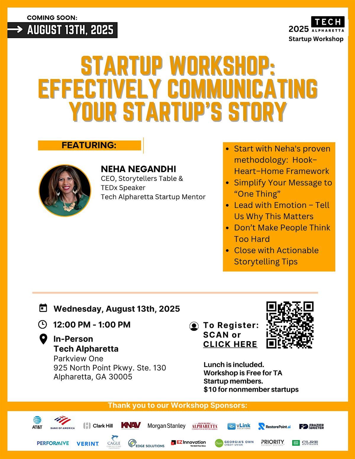 Startup Workshop: Effectively Communicating your Startup’s Story, 13 August | Event in Alpharetta | AllEvents