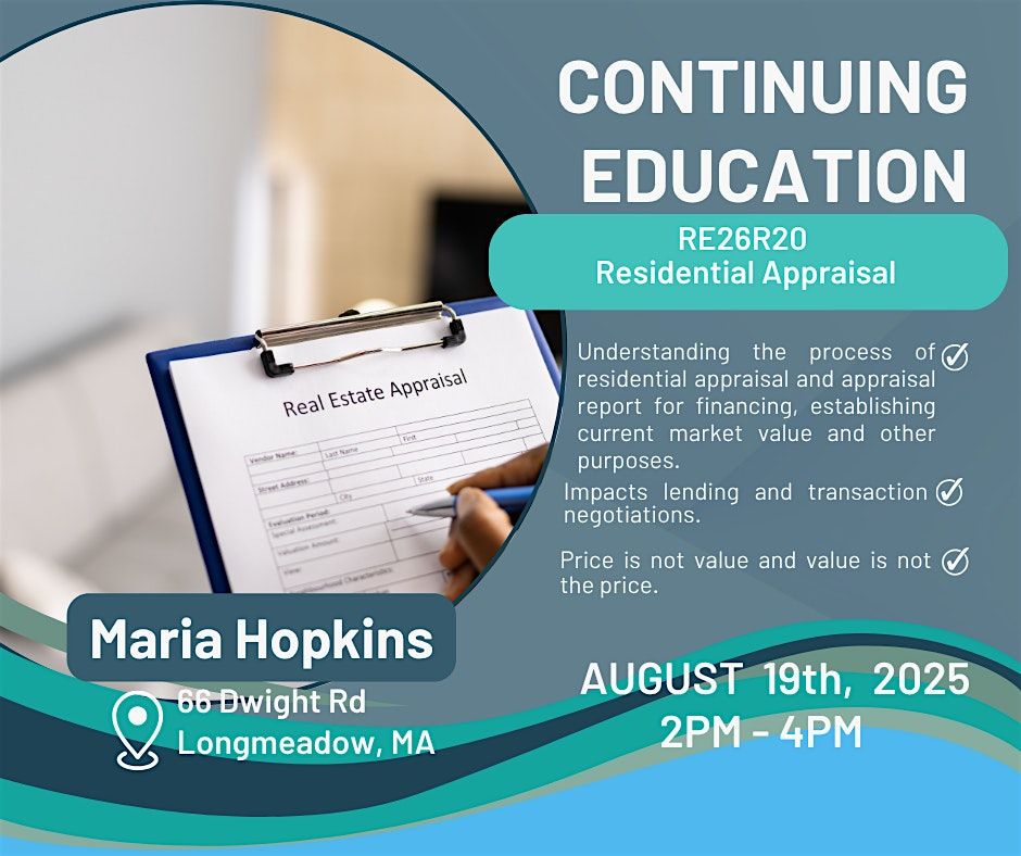 Third Tuesday — CE CLASS ALERT!  RE26R20 – The Residential Apprais, 19 August | Event in Longmeadow | AllEvents