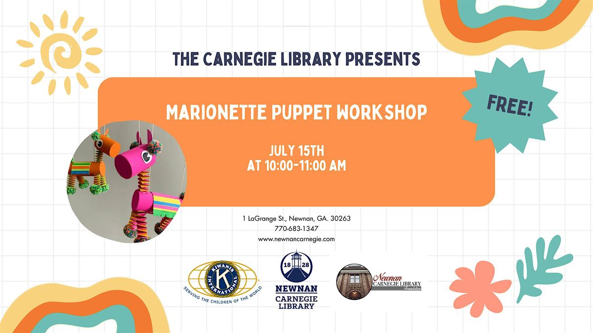 Marionette Puppet Workshop (Ages 5+), 15 July | Event in Newnan | AllEvents
