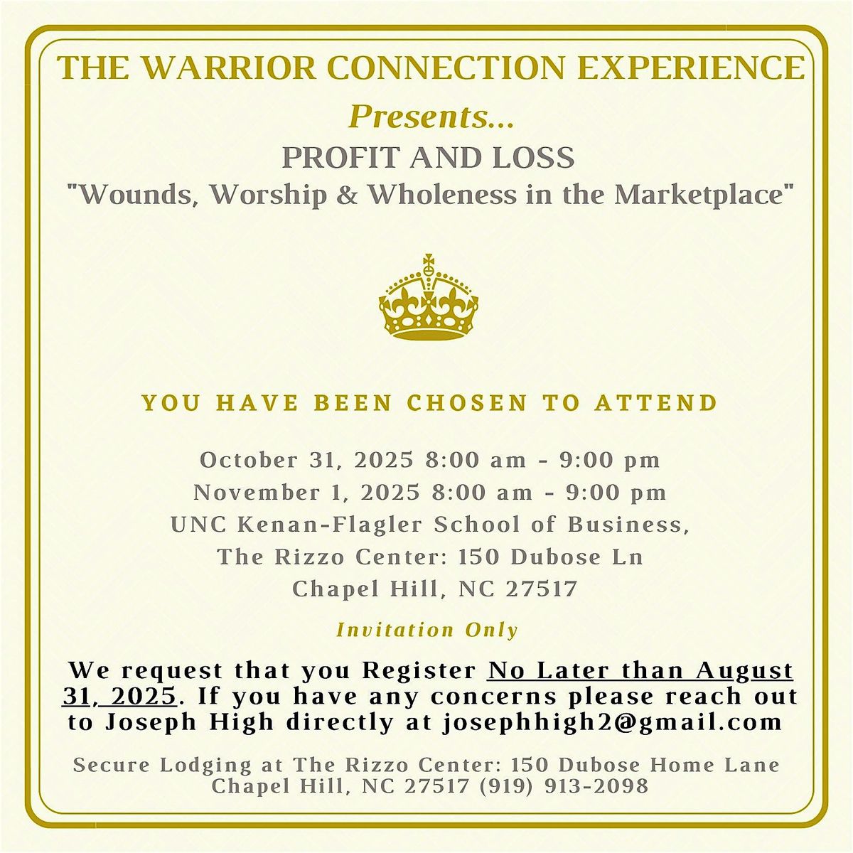 The Warrior Connection Experience, 31 October | Event in Chapel Hill | AllEvents