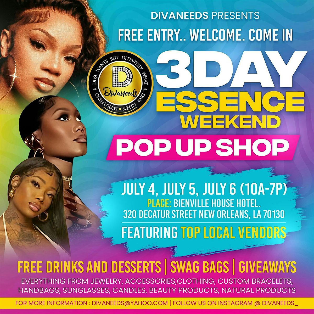 DIVANEEDS ESSENCE WEEKEND 3 DAY POPUP SHOP, 4 July | Event in New Orleans | AllEvents