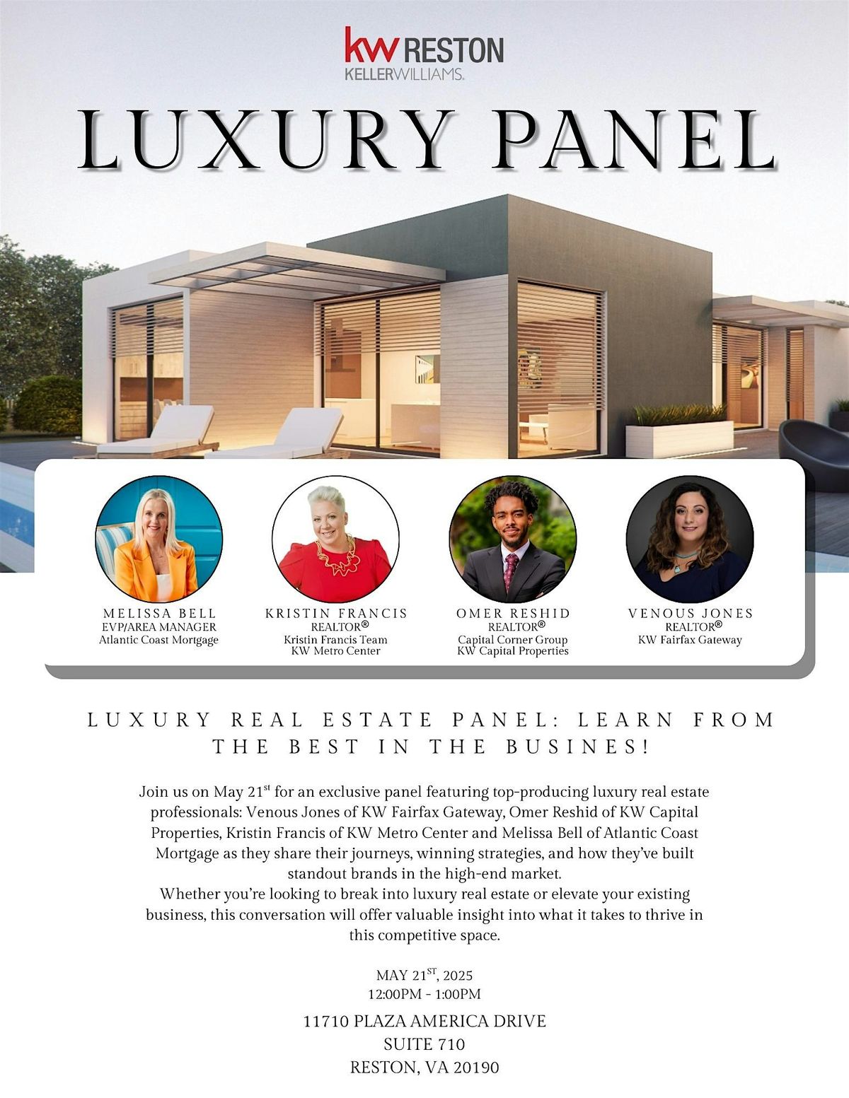 KW Reston Luxury Panel, 21 May | Event in Reston | AllEvents
