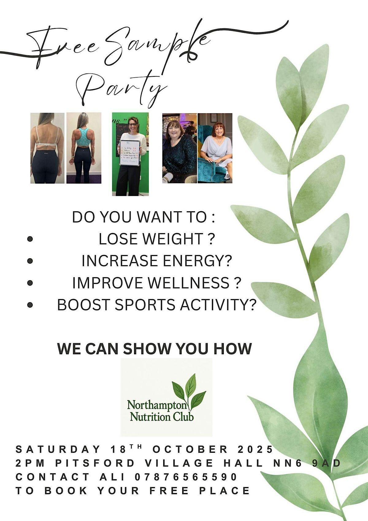 FREE SAMPLE PARTY, 18 October | Event in Pitsford | AllEvents