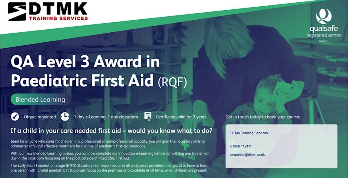 Qualsafe Level 3 Award in Paediatric First Aid Course (Blended Learning), 29 November | Event in Bletchley