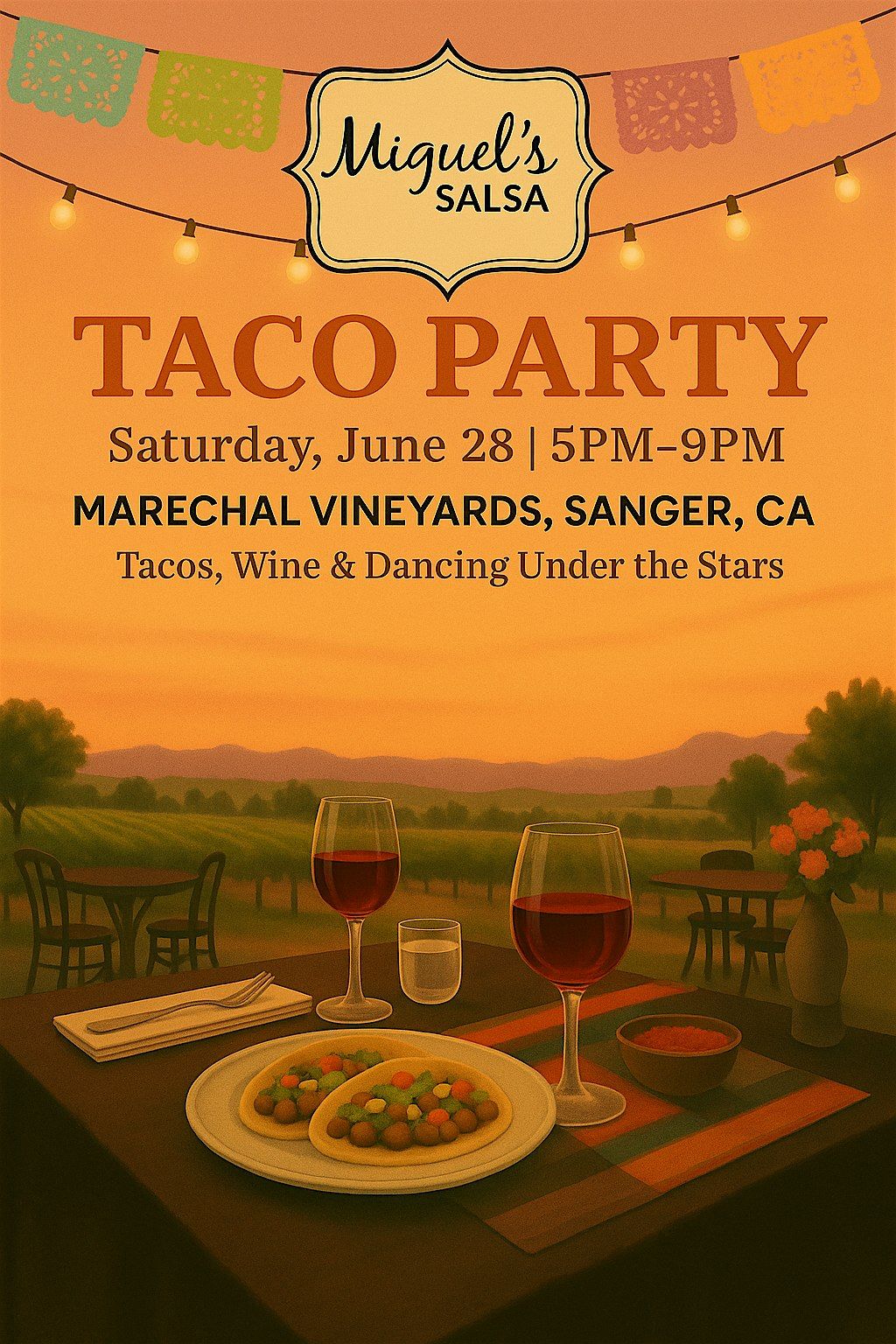 Taco Party at Marechal Vineyard catered by Miguels Salsa!, 28 June | Event in Sanger | AllEvents