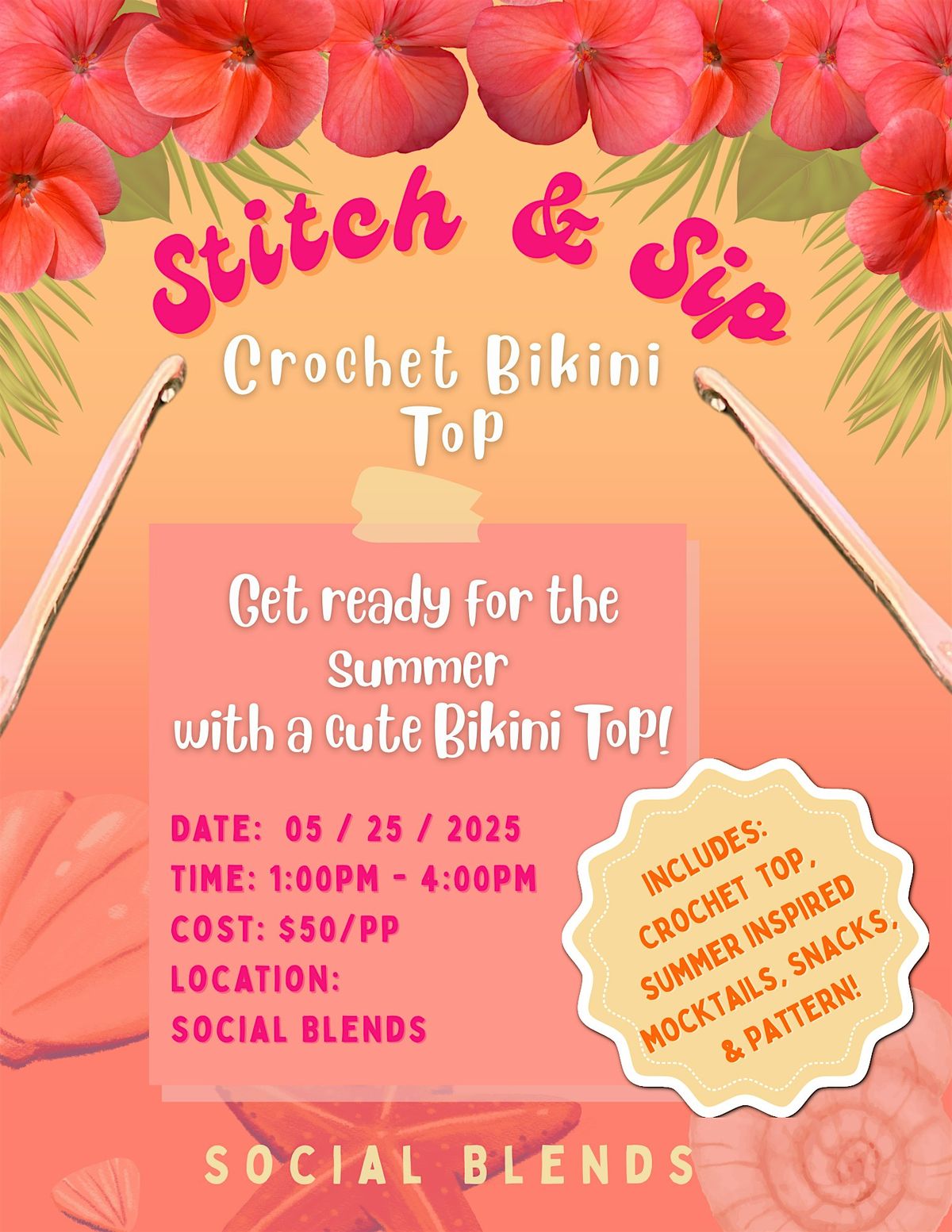 Stich & Sip: DIY crotchet bikini top with cute summer patches, 6 July | Event in Ocoee | AllEvents