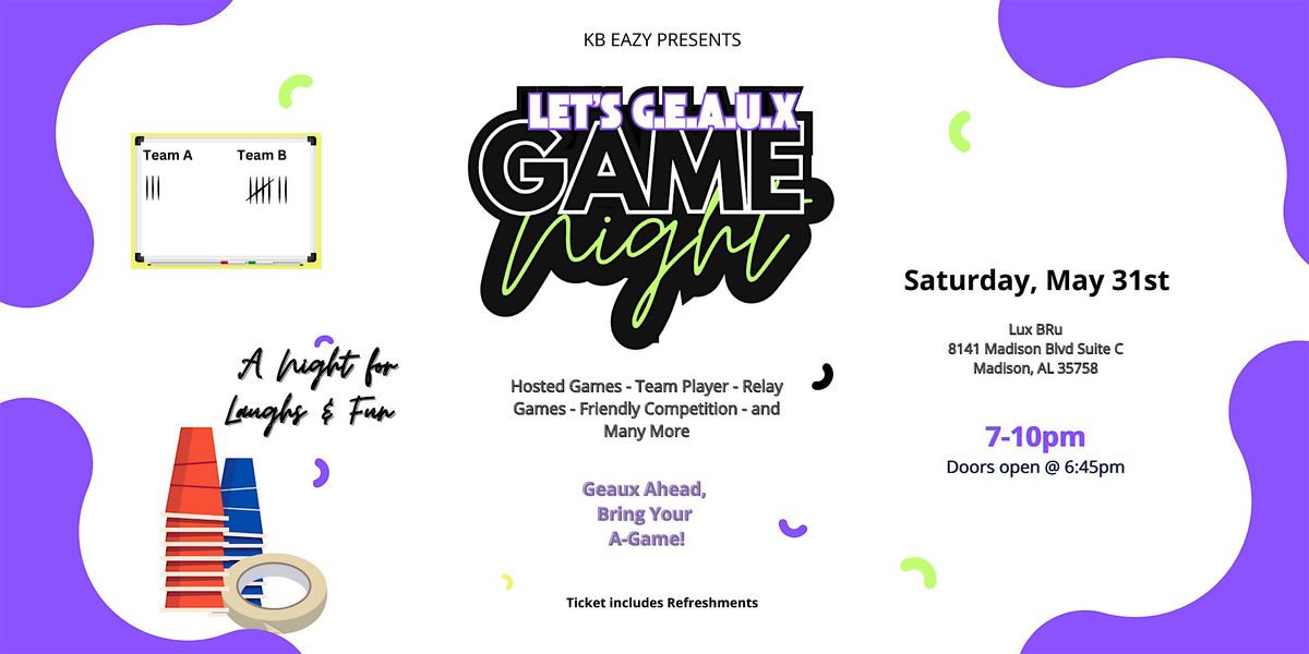 Let's G.E.A.U.X Game Night, 31 May | Event in Madison | AllEvents