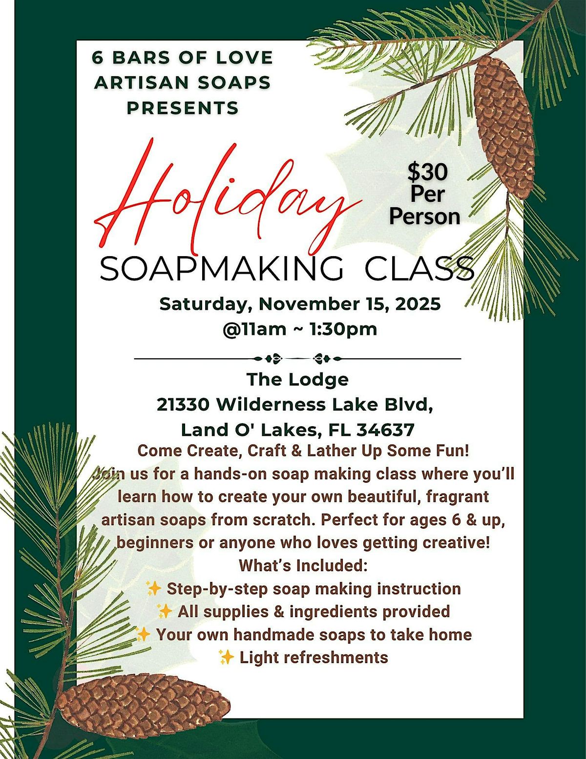 Holiday Soapmaking Class, 15 November | Event in Land O' Lakes | AllEvents