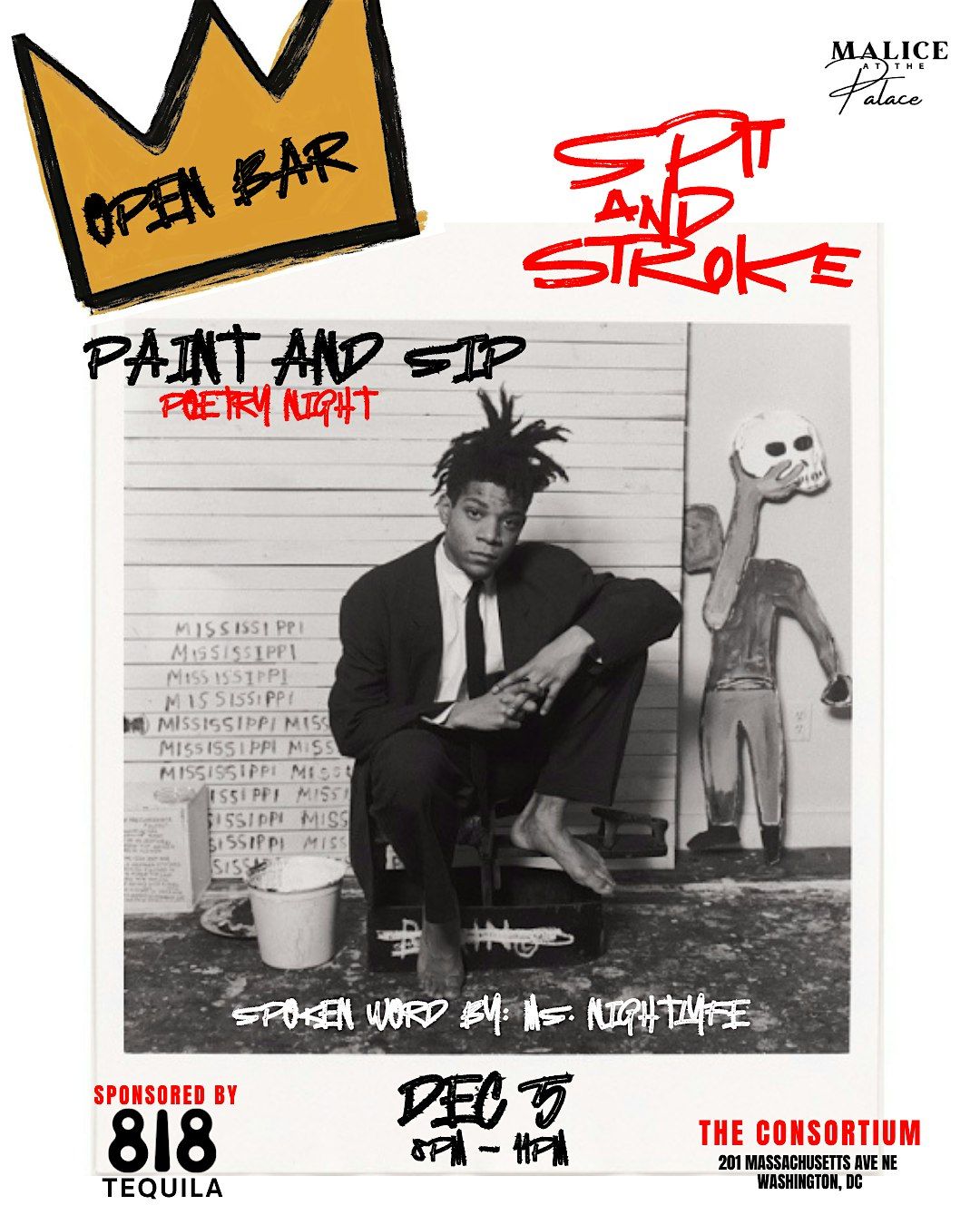 Spit & Stroke - Paint | Sip | Poetry - OPEN BAR, 5 December | Event in Washington | AllEvents
