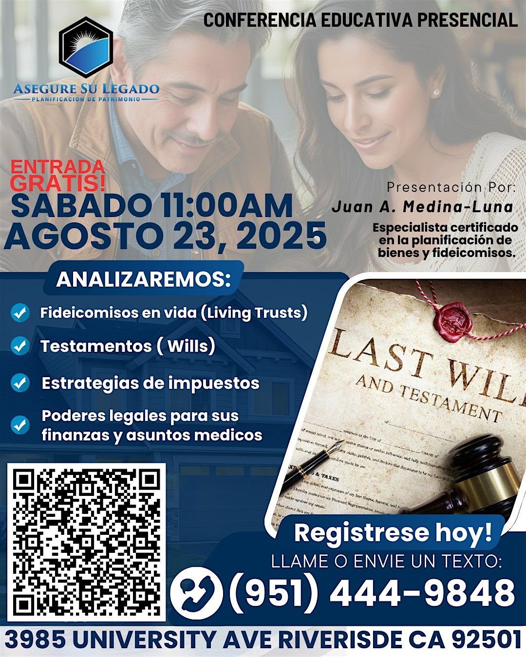 ASEGURE SU LEGADO: FIDEICOMISOS Y TESTAMENTOS PLANIFICACION DE PATRIMONIO, 23 August | Event in Riverside