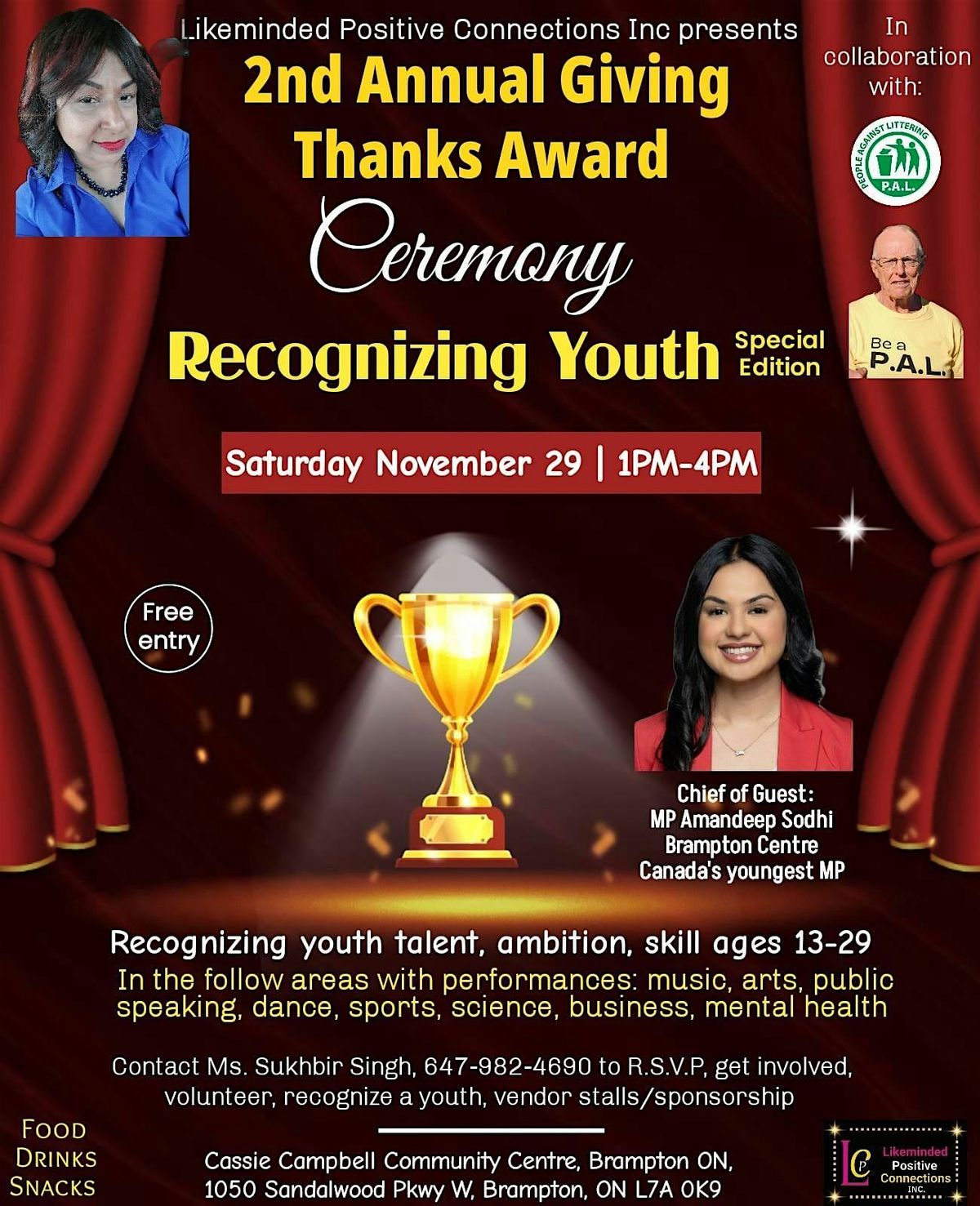 2nd Annual Giving Thanks Award Celebration- Recognizing Youth, 29 November | Event in Brampton | AllEvents