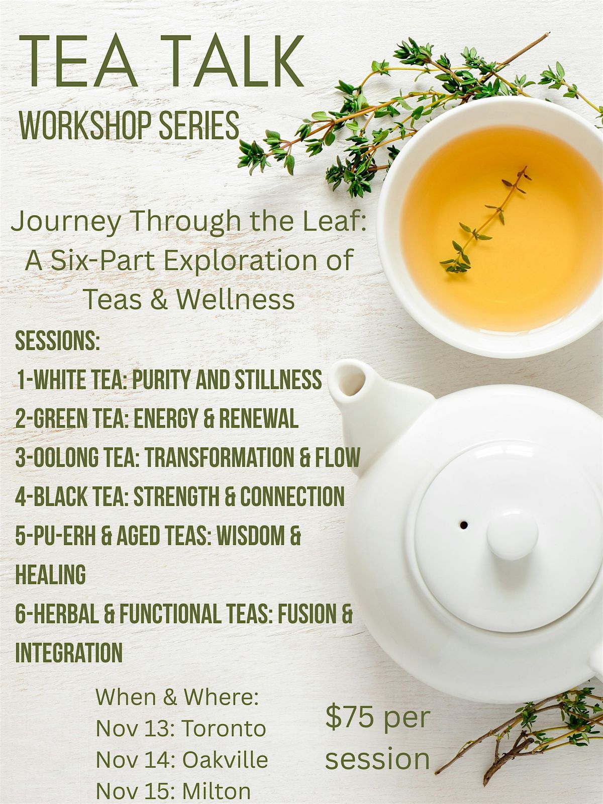 TEA TALK: Workshop Series | Event in Burlington | AllEvents