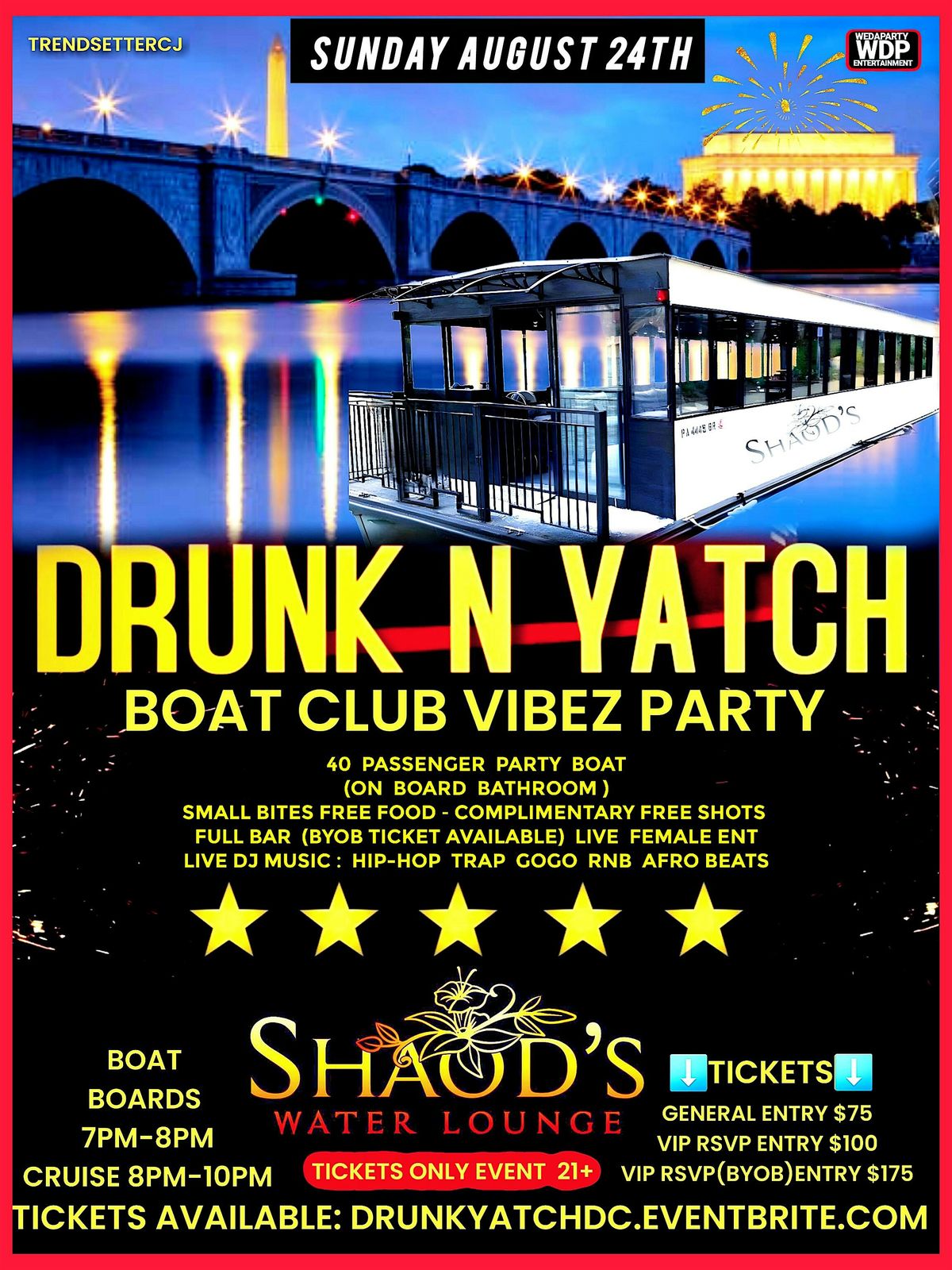 DRUNK N YACHT BOATRIDE CLUBVIBEZ PARTY, 24 August | Event in Washington | AllEvents
