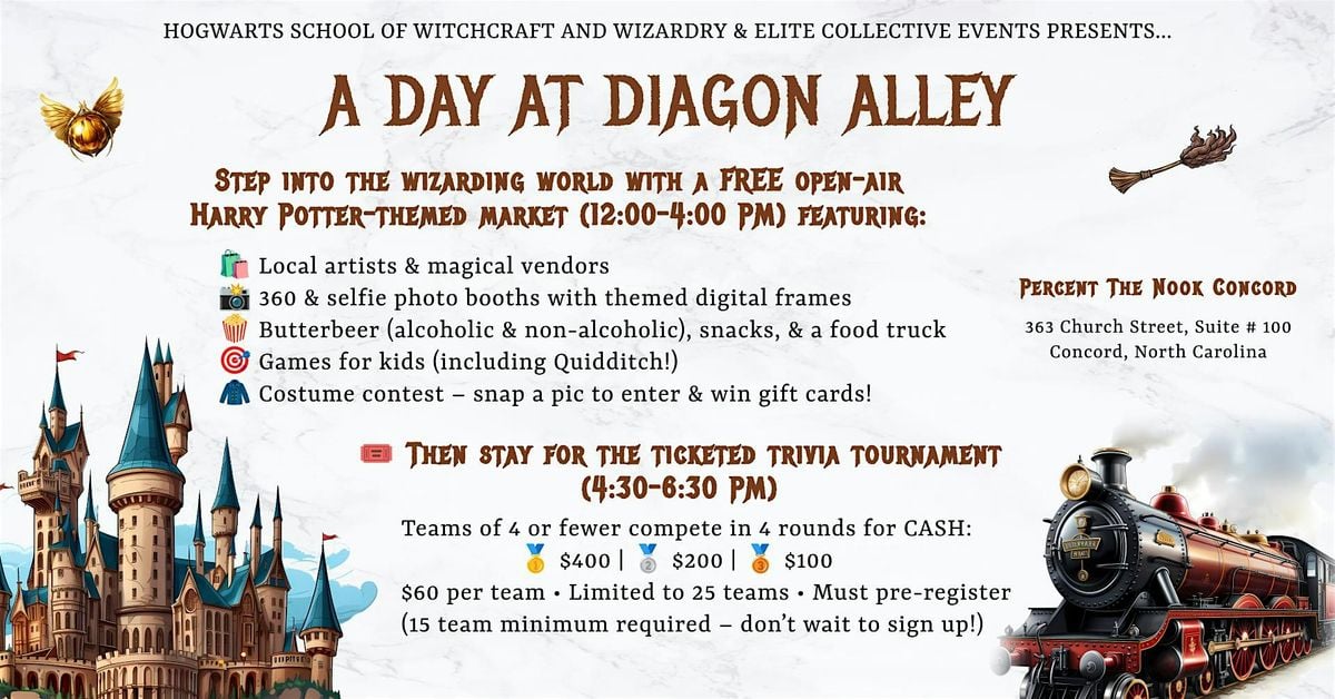 A Day at Diagon Alley: Harry Potter Market & Trivia at Percent The Nook, 13 September | Event in Concord