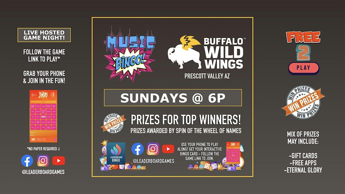 Music BINGO  Game Night | Buffalo Wild Wings - Prescott Valley AZ - SUN 6p | Event in Prescott Valley | AllEvents