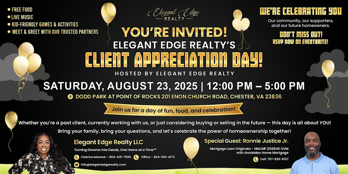 Elegant Edge Realty's Client Appreciation Day!, 23 August | Event in Chester | AllEvents