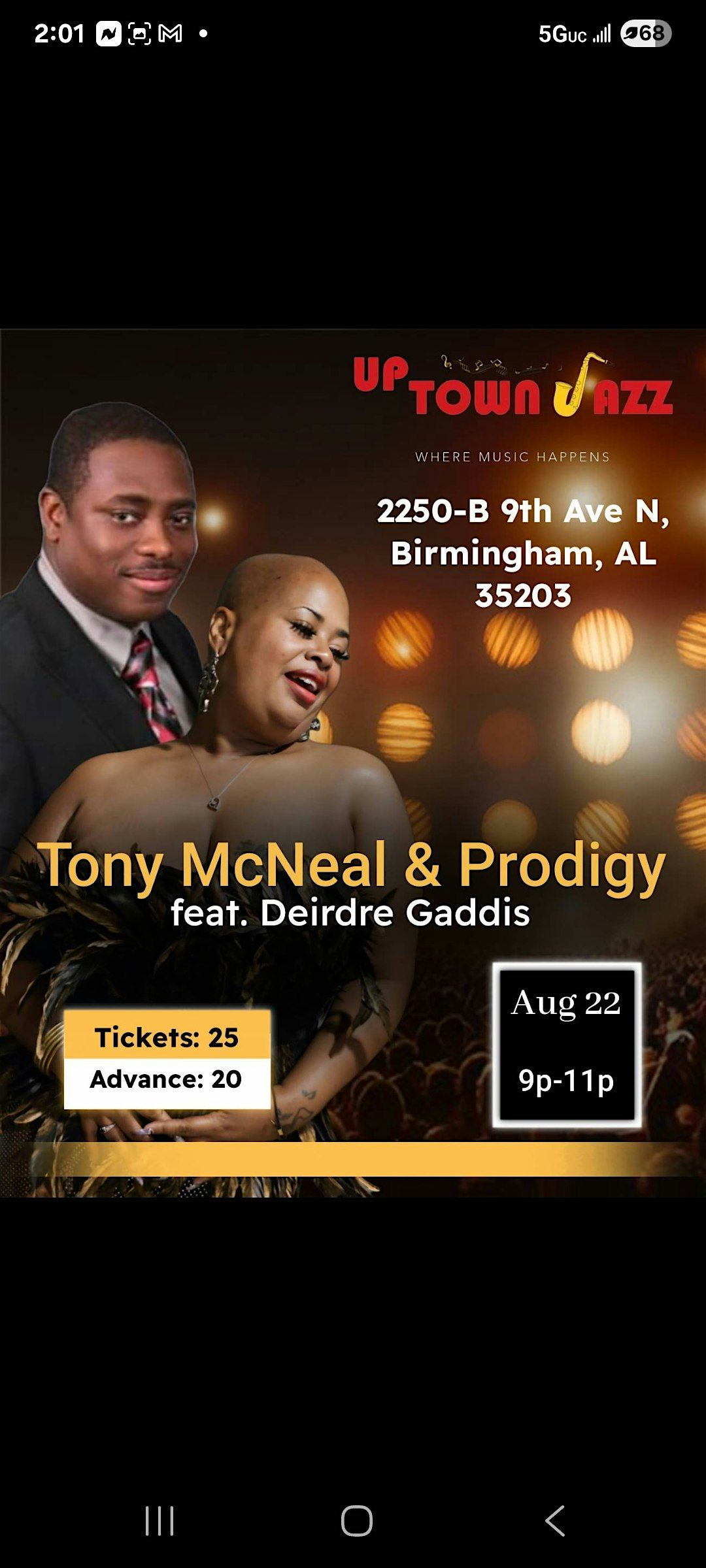 Tony McNeal and Prodigy Band featuring Deirdre Gaddis!! Classic Weekend!, 24 October | Event in Birmingham