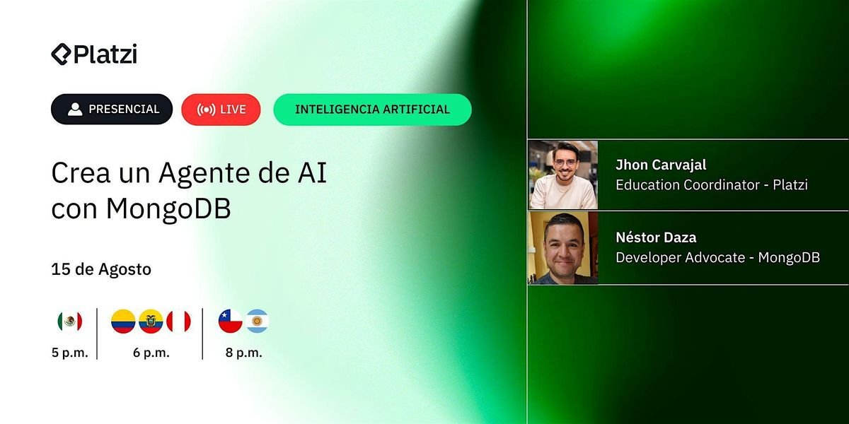 Platzi Bogotá: Crea un Agente de AI con MongoDB, 15 August | Event in Bogotá | AllEvents