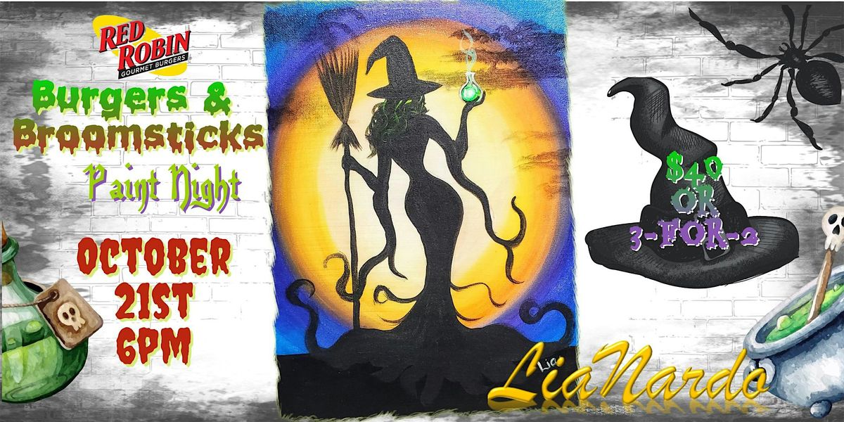 Burgers & Broomsticks Paint Night with LiaNardo Mobile Paint & Sip, 21 October | Event in Corona | AllEvents