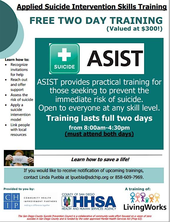 Applied Suicide Intervention Skills Training (ASIST)Workshop- April 2026, 23 April | Event in San Diego | AllEvents