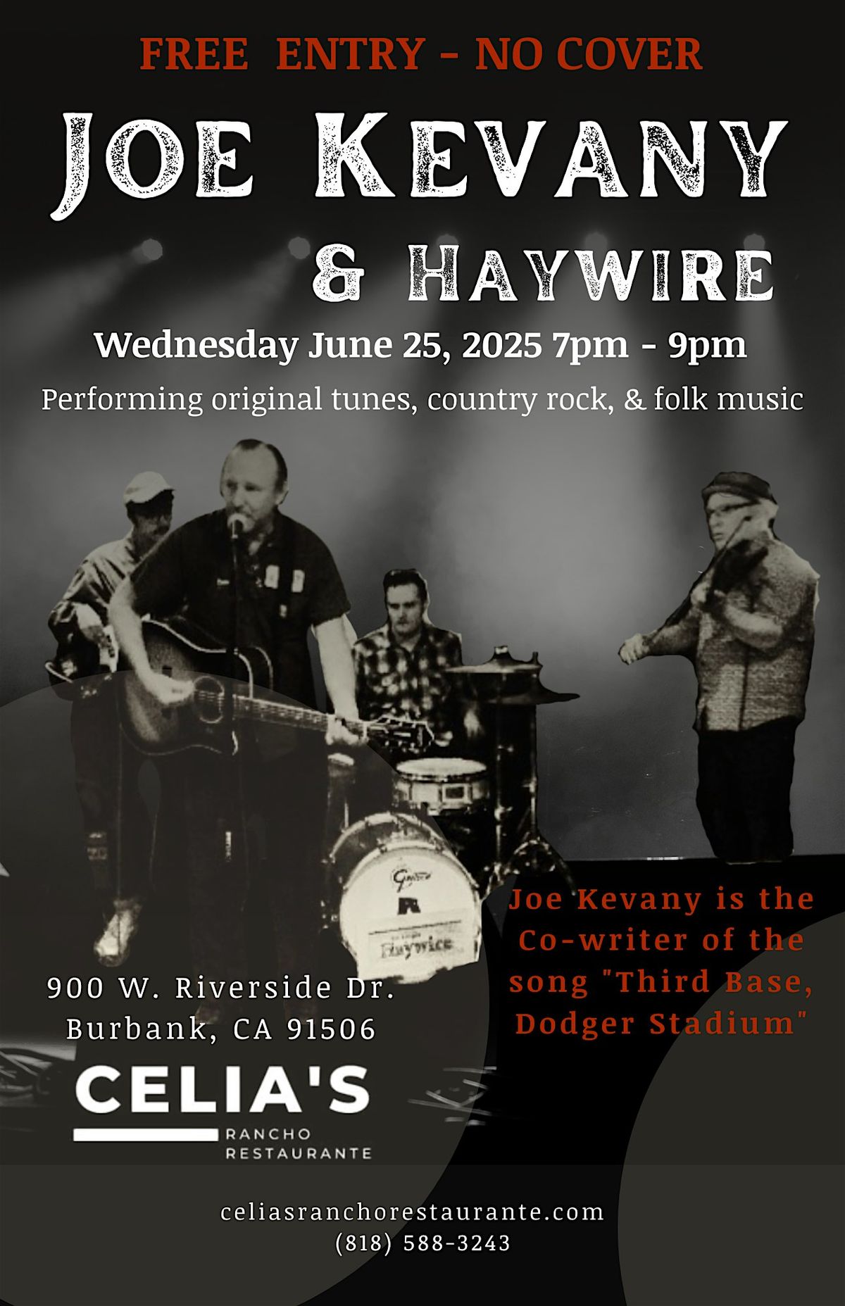 Joe Kevany & Haywire Band Live at Celia's, 25 June | Event in Burbank | AllEvents