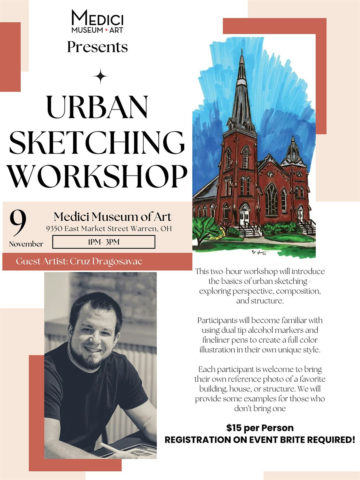 Urban Sketching Workshop with Cruz Dragosavac, 9 November | Event in Warren | AllEvents