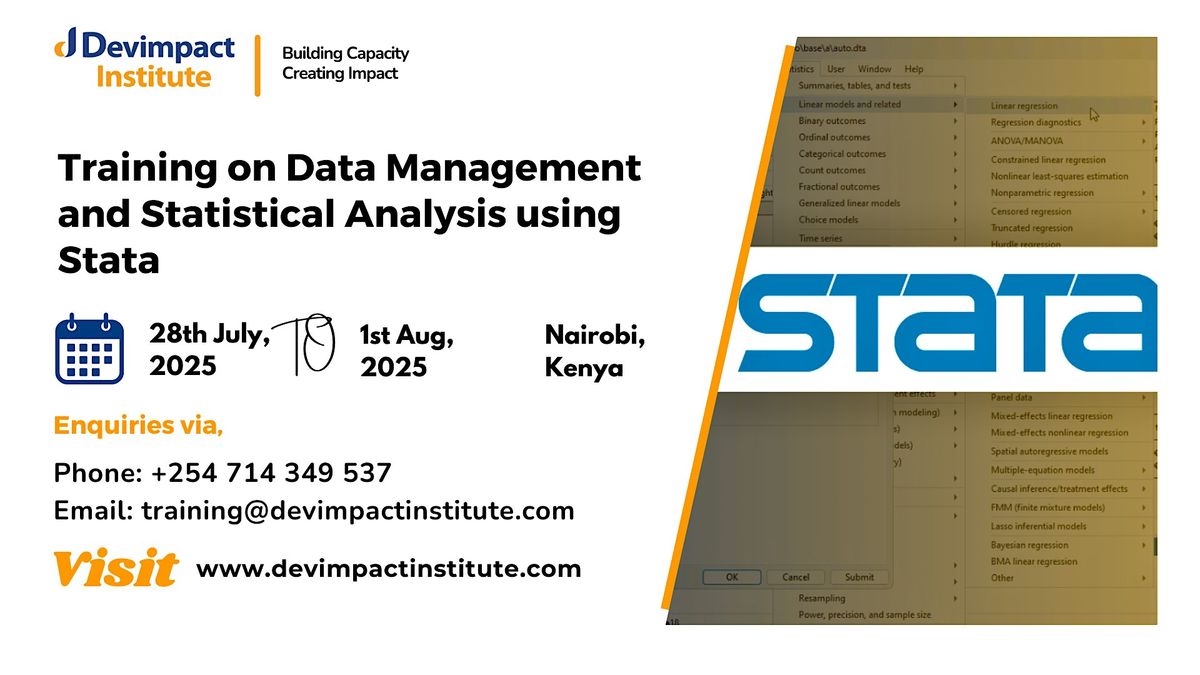 Training on Data Management and Statistical Analysis using Stata, 28 July | Event in Nairobi | AllEvents