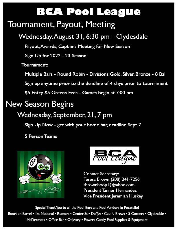 Tournament, Payout, Meeting BCA Pool League, Clydesdale Bar & Lounge