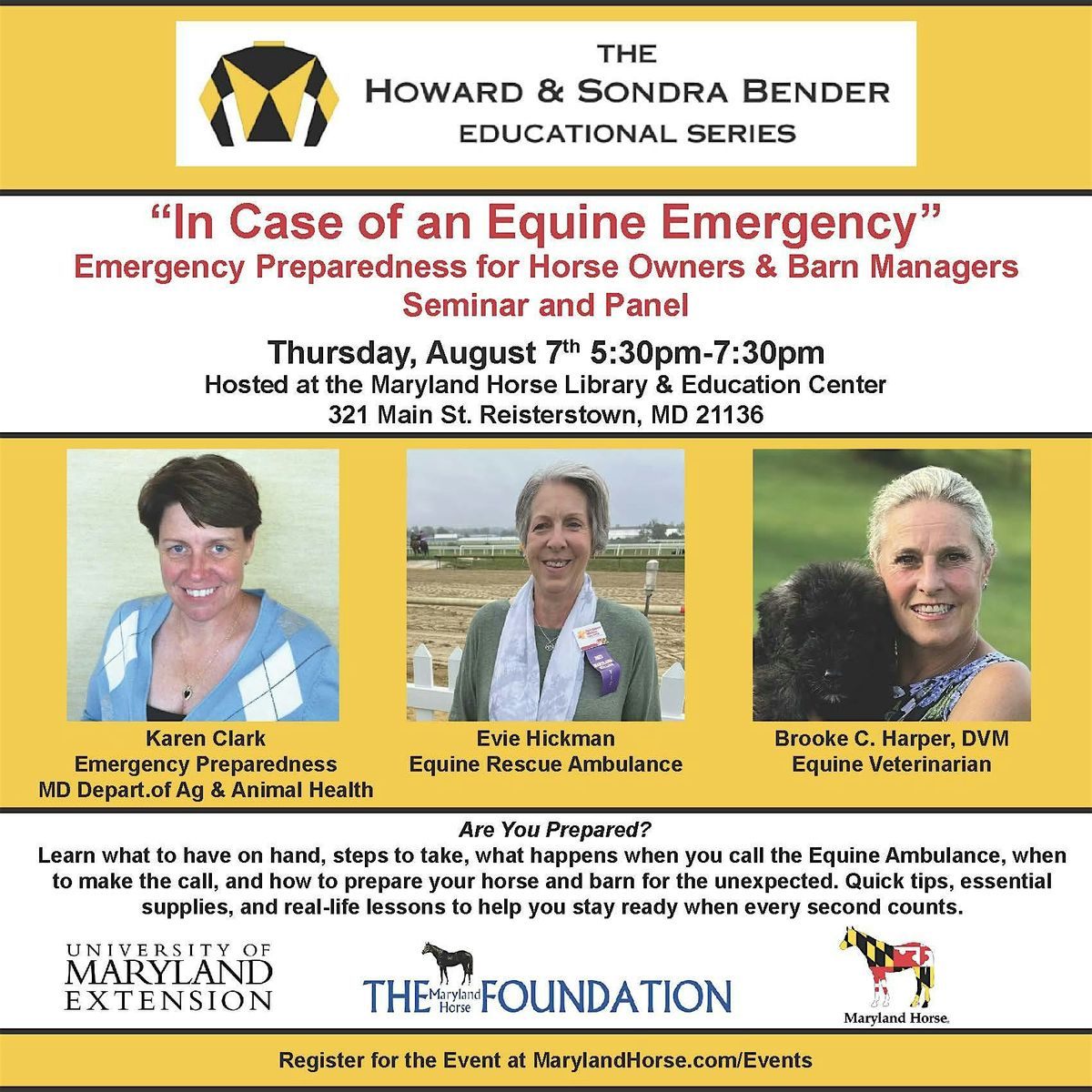 In Case of an Equine Emergency: Emergency Preparedness for Horse Owners, 7 August | Event in Reisterstown