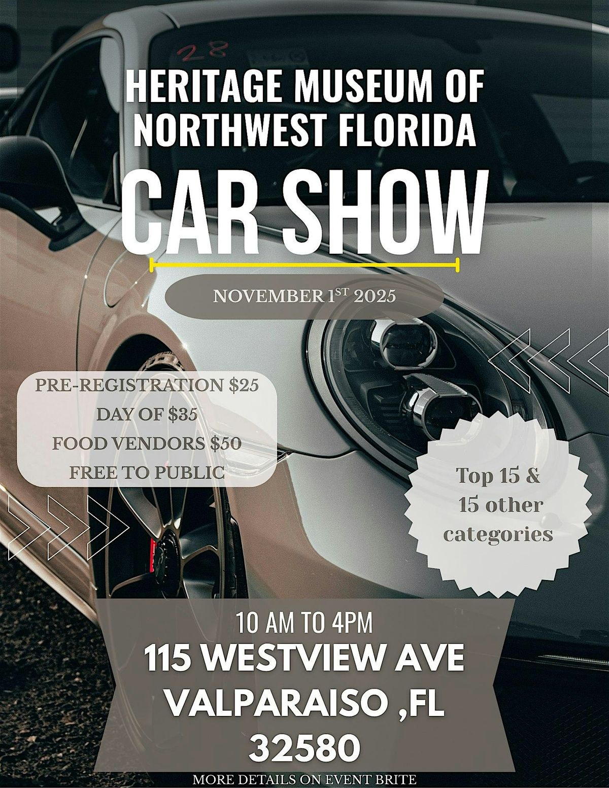 First Annual Car Show by Heritage Museum of Northwest Florida, 1 November | Event in Valparaiso | AllEvents