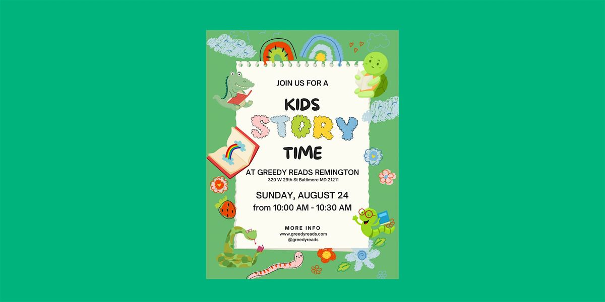 Kids Story Time at Greedy Reads Remington, 24 August | Event in Baltimore | AllEvents