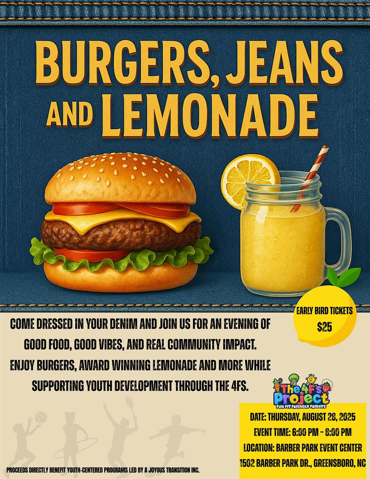 Burgers, Jeans, and Lemonade: 1st Annual Fundraiser for The 4Fs Project, 28 August | Event in Greensboro | AllEvents