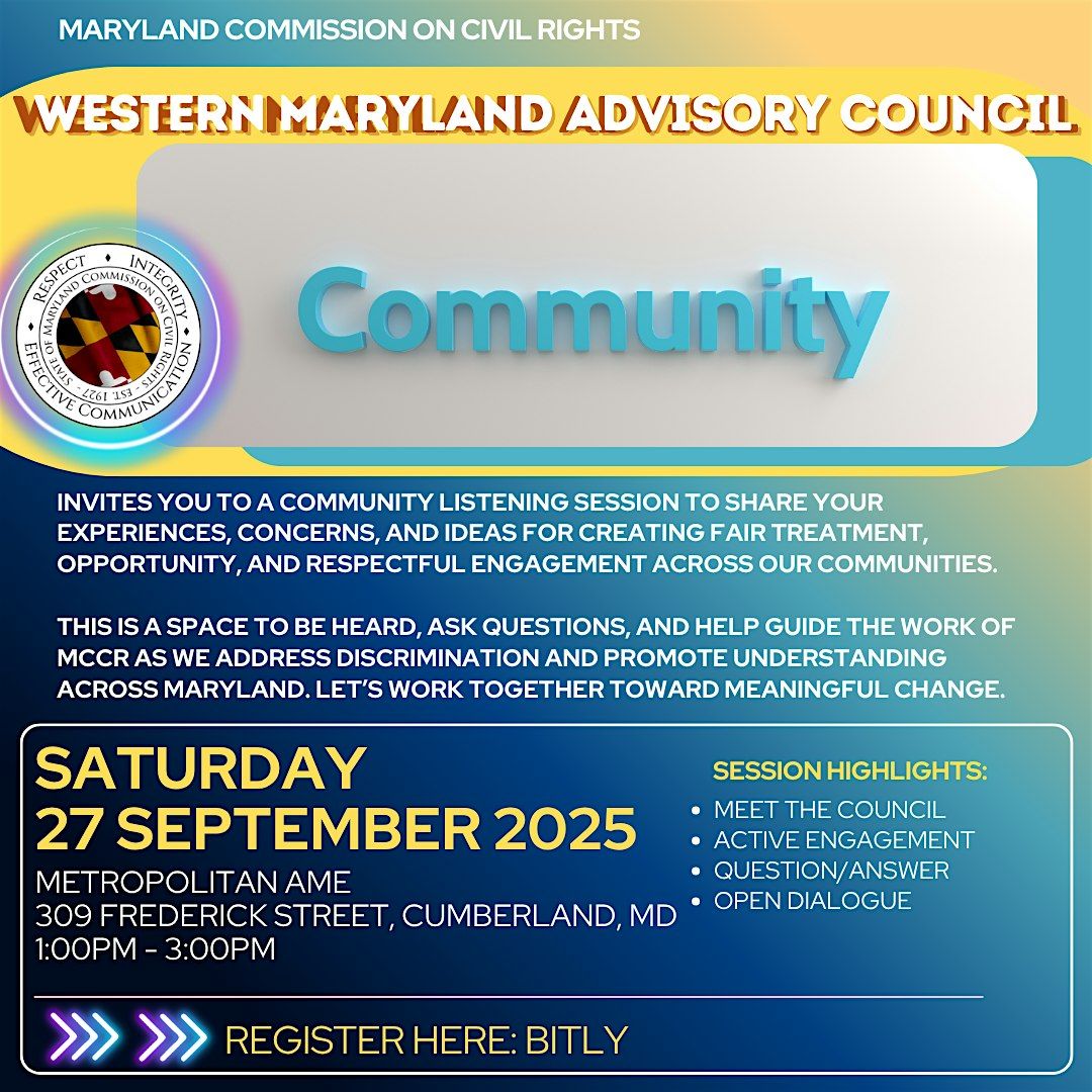Mountain MD Listening Session/Sesión de Escucha del Condado de Mountain MD, 27 September | Event in Cumberland
