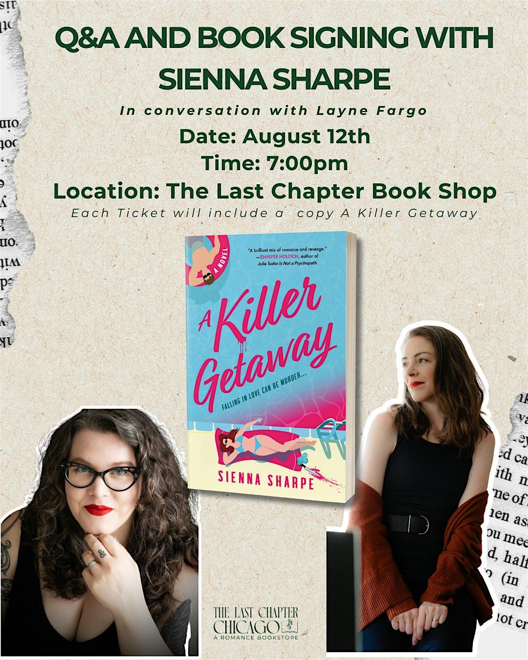 Q & A and book signing with Sienna Sharpe moderated by  Layne Fargo, 12 August | Event in Chicago | AllEvents