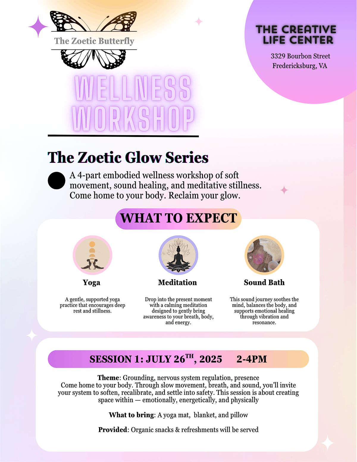 The Zoetic Glow: Wellness Workshop, 26 July | Event in Fredericksburg | AllEvents