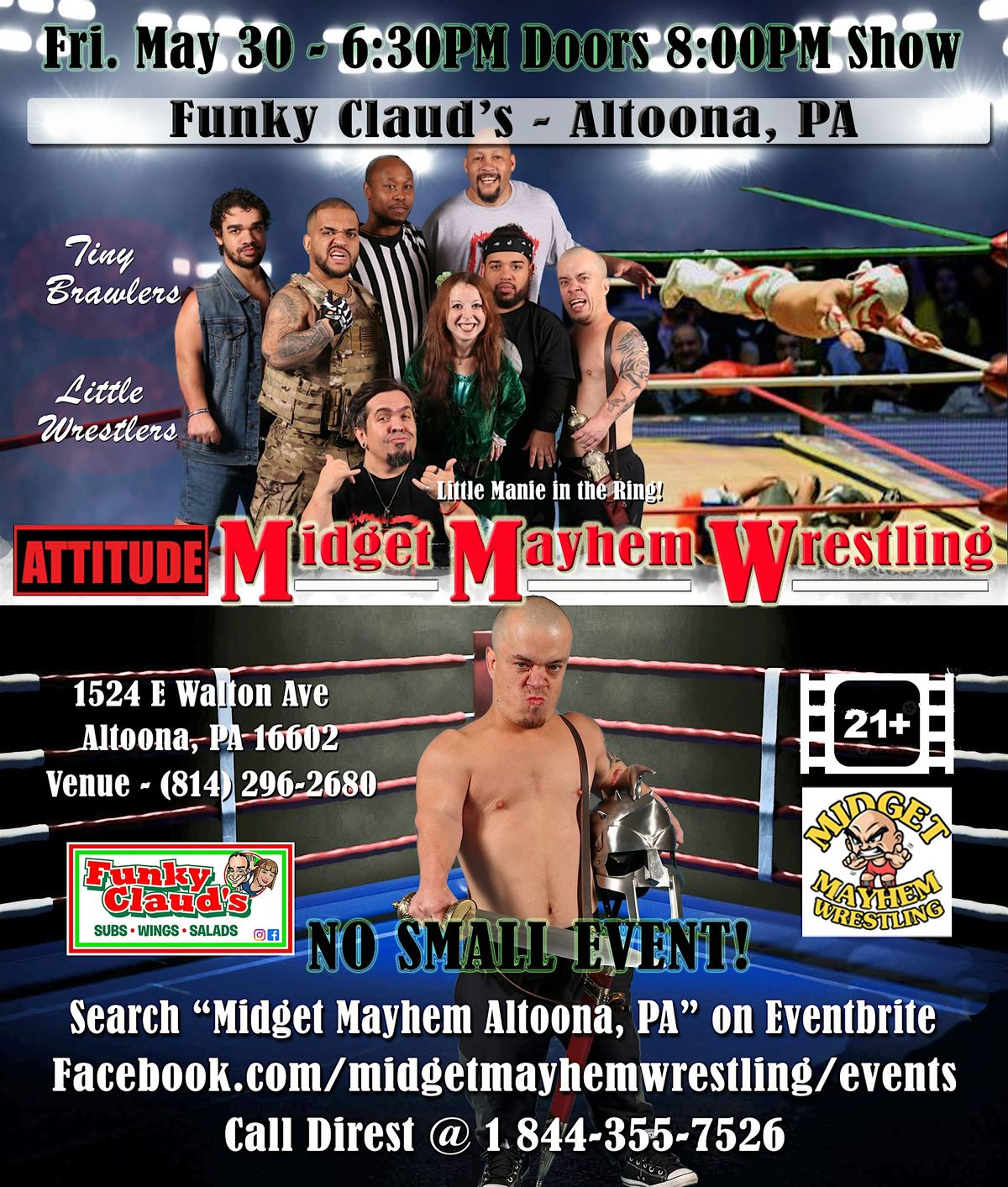 Midget Mayhem Wrestling with Attitude Goes Wild! Altoona PA 21+, 30 May | Event in Altoona | AllEvents