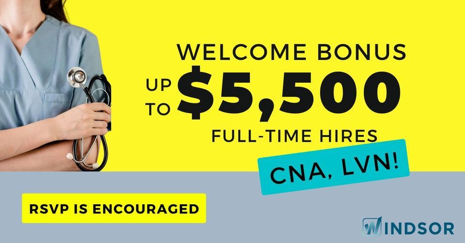 Windsor Monterey CNA LVN Job Fair, Windsor Monterey Care Center, February 16 2023 AllEvents.in