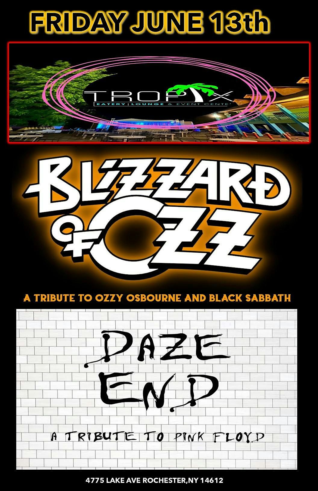 Blizzard Of Ozz  with Daze End  - a Pink Flyod Tribute at Tropix, 13 July | Event in Rochester | AllEvents