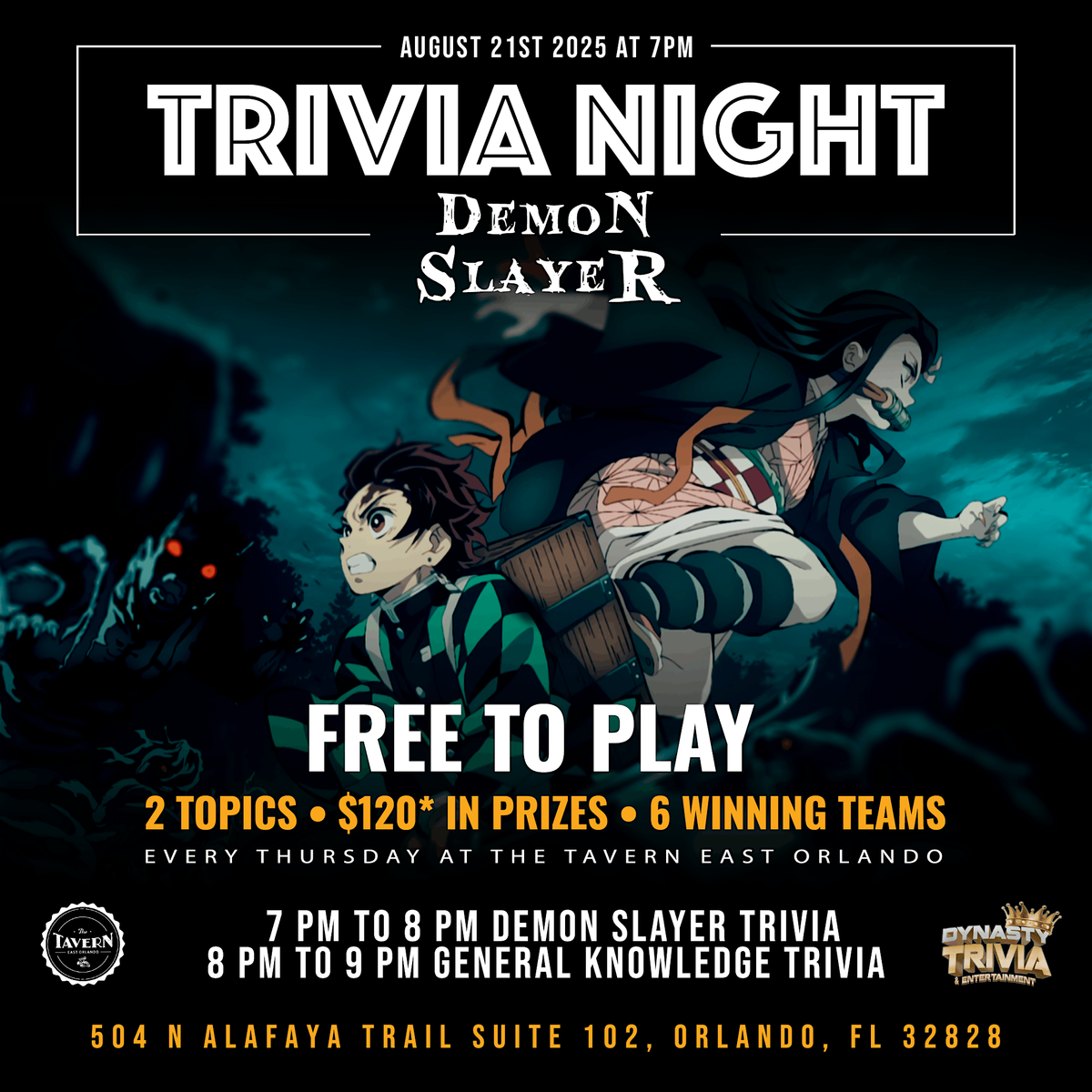 DEMON SLAYER TRIVIA NIGHT – UCF/ EAST ORLANDO, 21 August | Event in Orlando | AllEvents