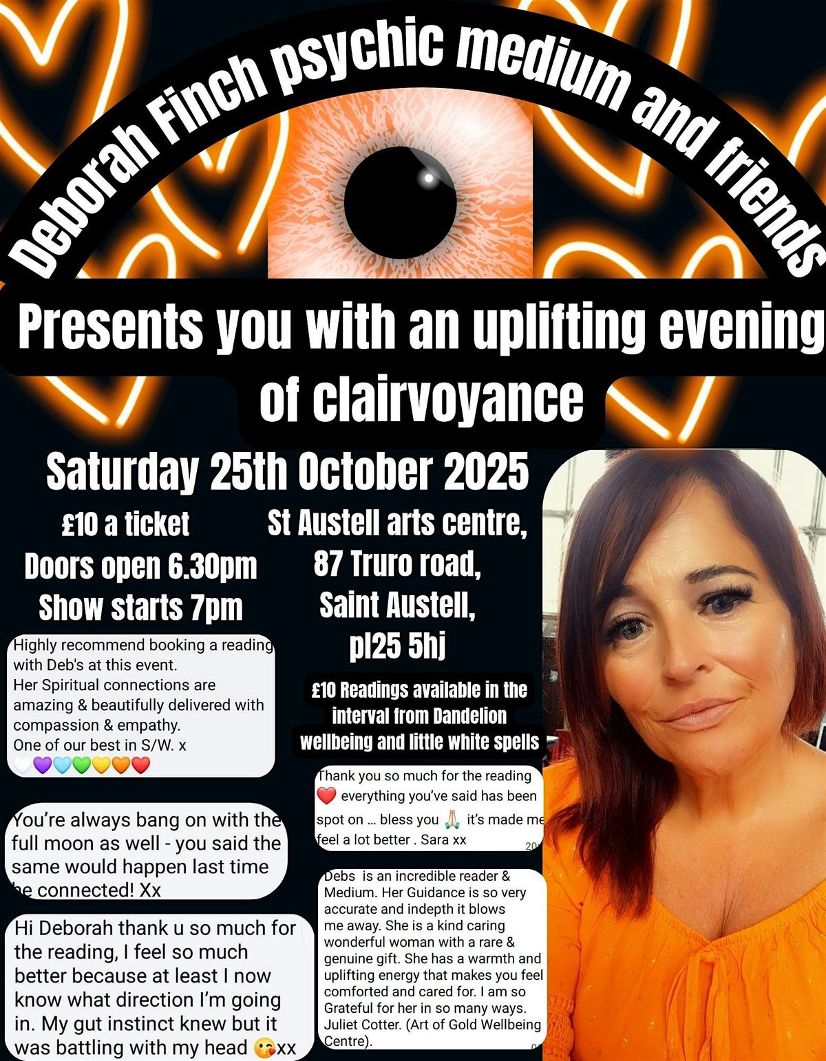 An evening of clairvoyance with Deborah Finch psychic medium and friends, 25 October | Event in St Austell