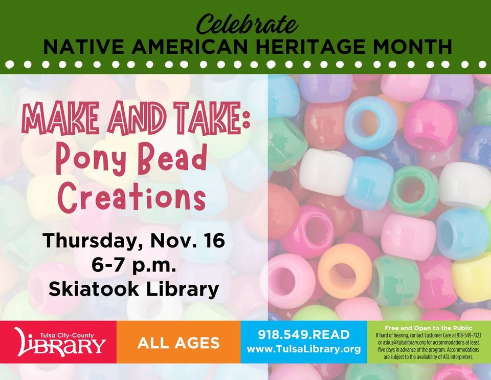 Make and Take Pony Bead Creations, Skiatook Library, November 16 2023