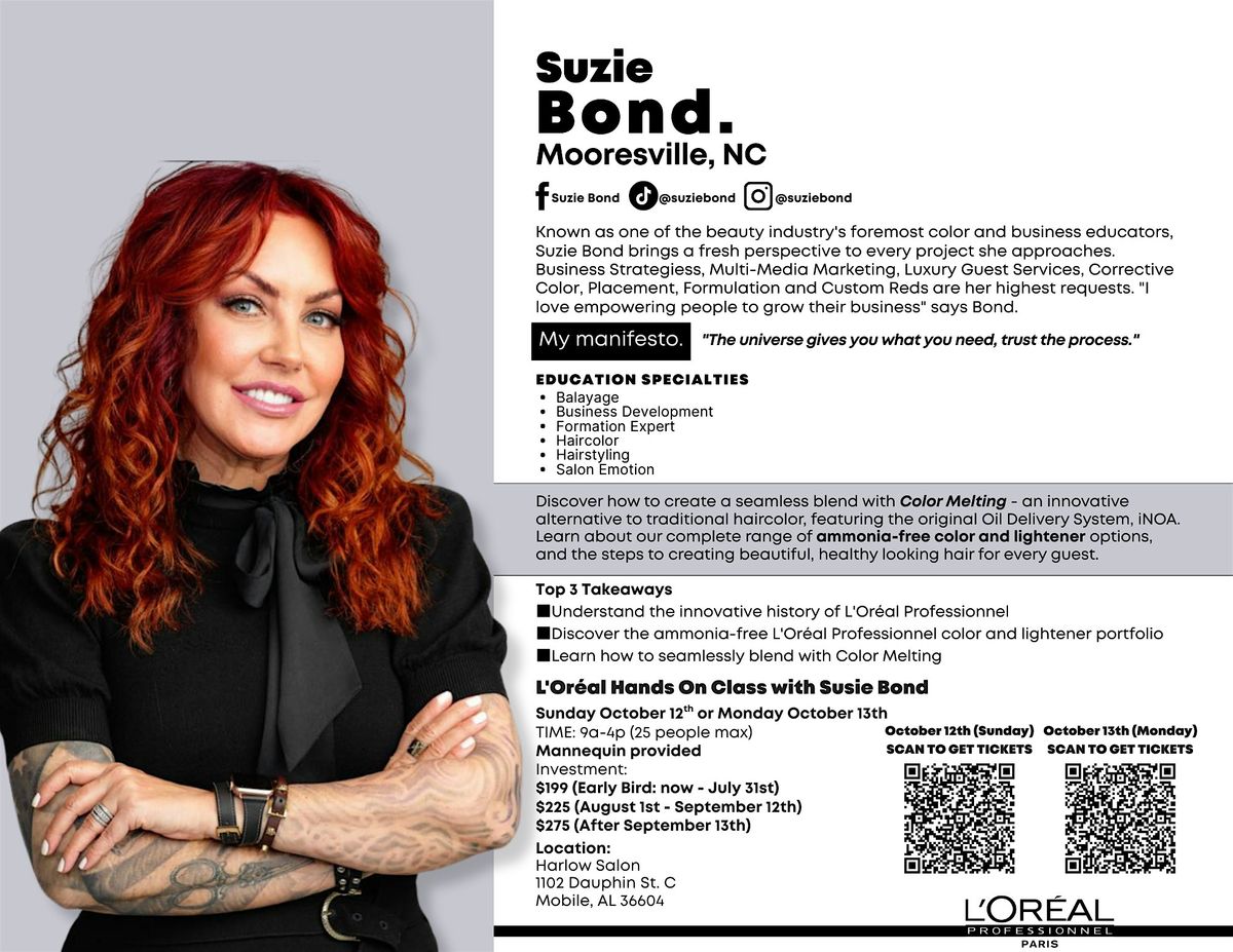 L'Oreal Professionnel Hands-On with Suzie Bond/ Inoa & Dia Color Day 2 Mon., 13 October | Event in Mobile
