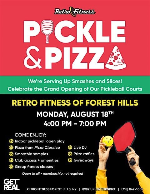 Retro Fitness Forest Hills Hosts Free Pickleball & Pizza Event (FREE!), 18 August | Event in Queens | AllEvents