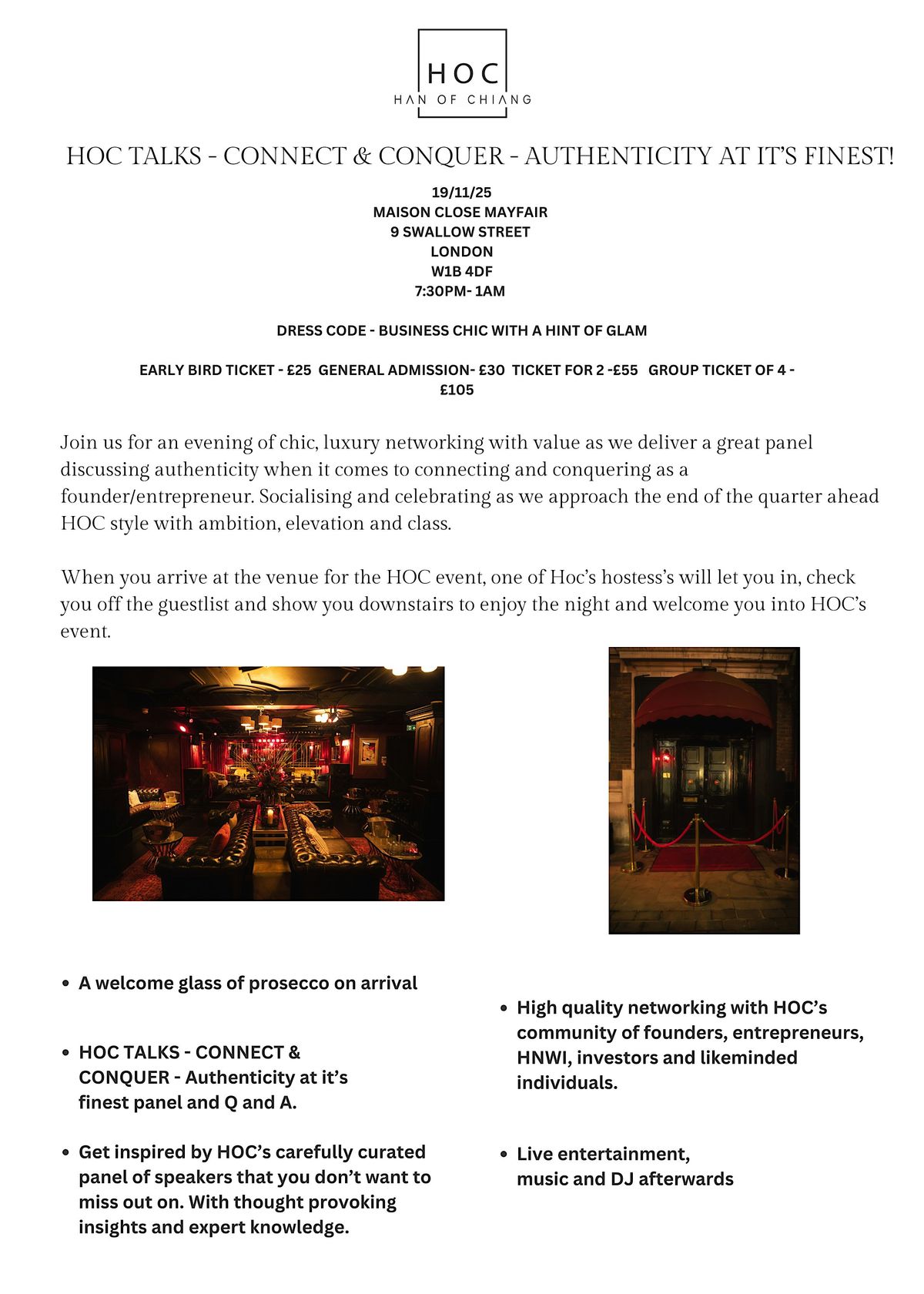 HOC TALKS -Connect & Conquer - Authenticity at it's finest panel networking, 19 November | Event in London